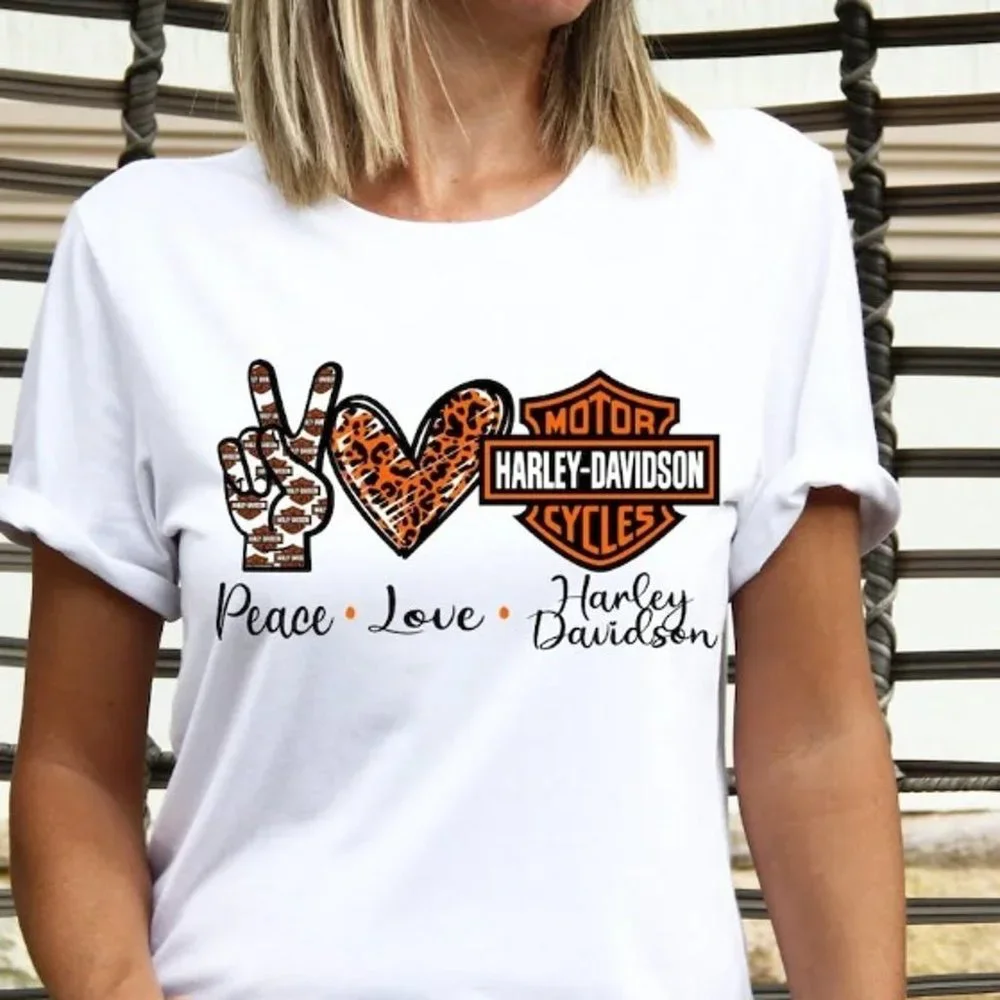Peace, Love, Harley-Davidson T-Shirt - Picture 1 of 3